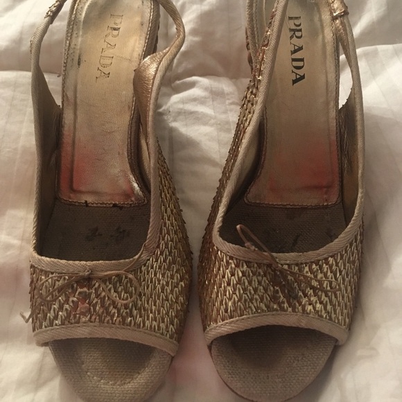 Vtg 90s Prada gold python wedge open toe sandal - Picture 1 of 6